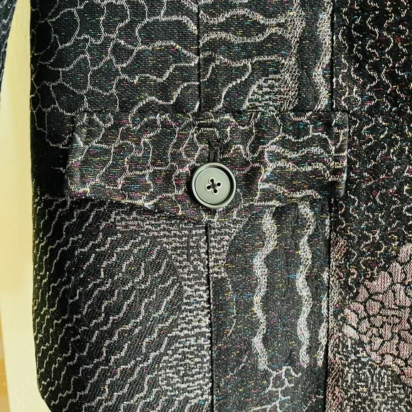 Chico’s woman’s metallic brocade jacket, Black/Silver, size 0 beautiful pattern- - Picture 13 of 16